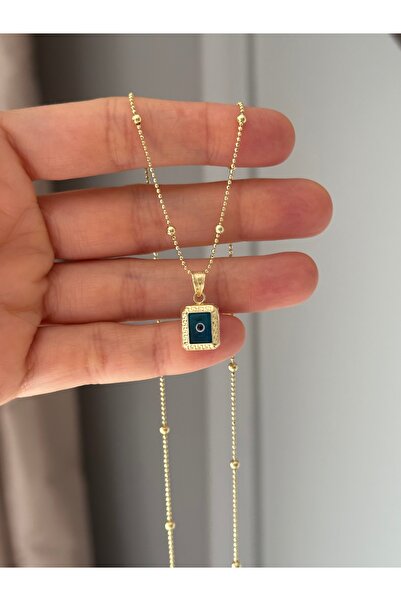 emy by emel luxury silver jewelry Altın Kaplama Top Zincirli Dikdörtgen Nazar...