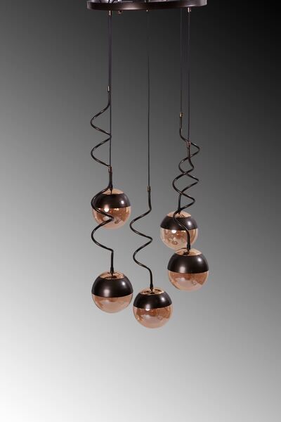 Luzarana Stella 5 Li Gold-Eskitme Metal Gövde Bal Camlı Tasarım Lüx Sarkıt Avize