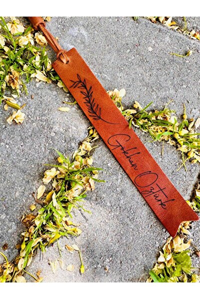 esamore concept Kitap Ayracı Hakiki Deri Camel Renk Isme Özel Kişiselleştiril...