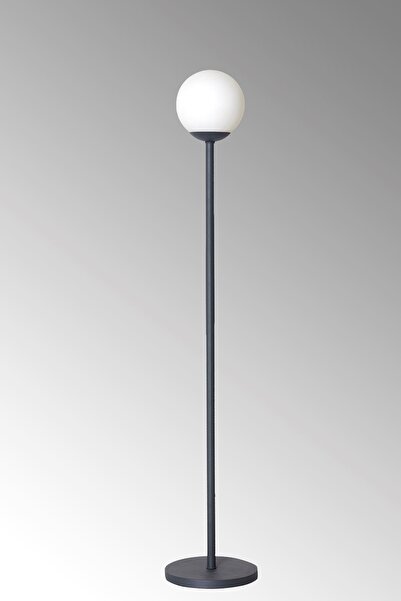 Luzarana Glob Antrasit Metal Gövde Beyaz Camlı Tasarım Lüx Yerden Aydınlatma Lambader