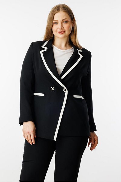 Moda İlgi Women's Large Size Double Breasted Jacket 5072 Black