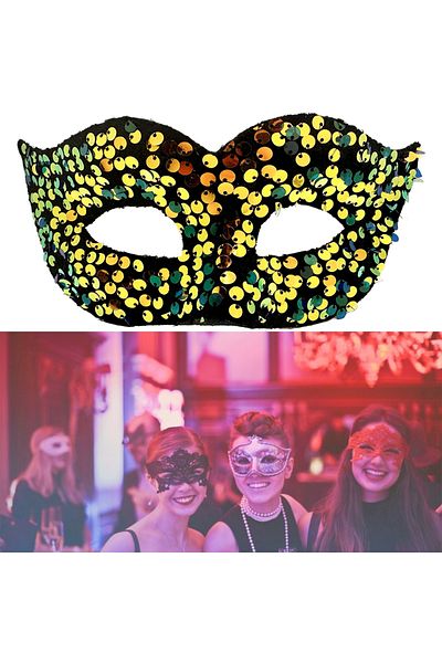 SAVA HOME COLLECTİON Gold Color Elastic Back Sequin Sequin Embroidered Prom after Party Mask