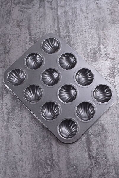 Chavin Karbon Çelik 12li İstiridye Deniz Kabuğu Muffin Cupcake Kek Pişirme Kalıbı mt124