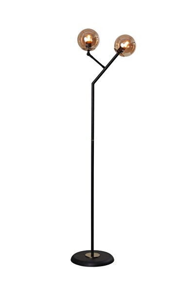 Luzarana Comet Siyah-Gold Metal Gövde Bal Camlı Mafsallı Tasarım Lüx Yerden Aydınlatma Lambader