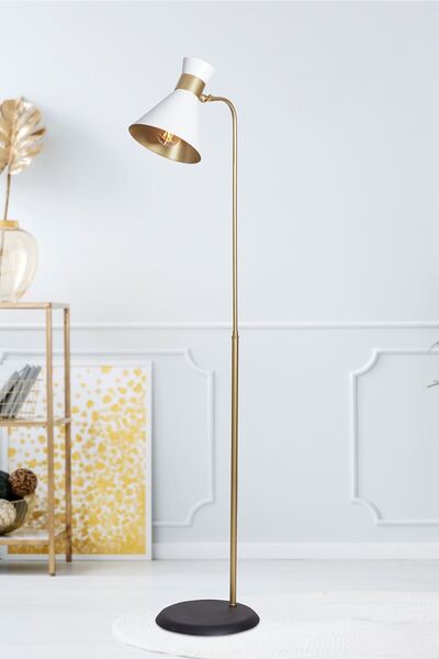 Luzarana Omega Sarı-Beyaz Metal Gövde Tasarım Lüx Yerden Aaydınlatma Lambader