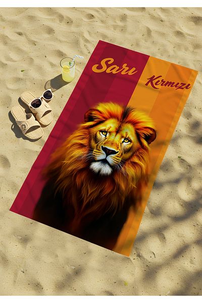 Viadela Lion Themed Yellow Red Beach Towel – Strong and Courageous Summer Design