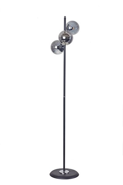 Luzarana Perla Siyah Metal Gövde Füme Camlı Tasarım Lüx Yerden Aydınlatma Lambader