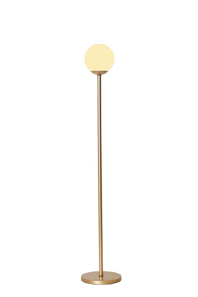 Luzarana Glob Sarı Metal Gövde Beyaz Camlı Tasarım Lüx Yerden Aydınlatma Lambader