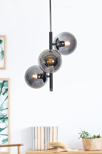 Luzarana Perla 3 Lü Siyah-Krom Metal Gövde Füme Camlı Tasarım Lüx Avize