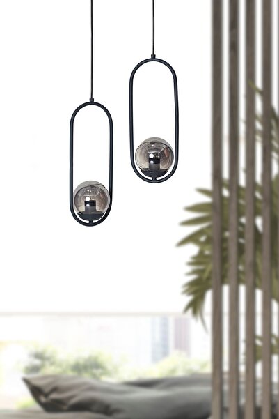 Luzarana Zenga 2 li Antrasit Metal Gövde Füme Camlı Tasarım Lüx Avize