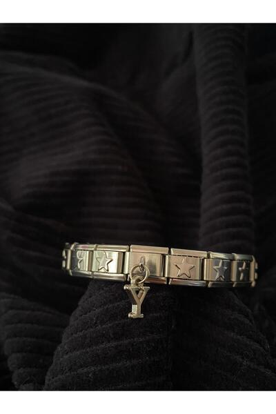 bijoux uniques Y Harfli Yıldızlı Çelik İtalyan Charm Bileklik