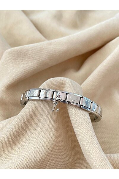bijoux uniques L Harfli Kalpli Çelik İtalyan Charm Bileklik