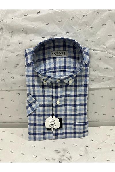 SÜVARİ Cămașă cu mânecă scurtă din bumbac, cu model în carouri, cu buzunare