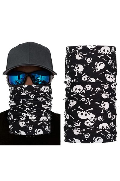 SAVA HOME COLLECTİON Black Color over White Bone Skull Skeleton Printed Paphos Buff Bandana 30X48 cm