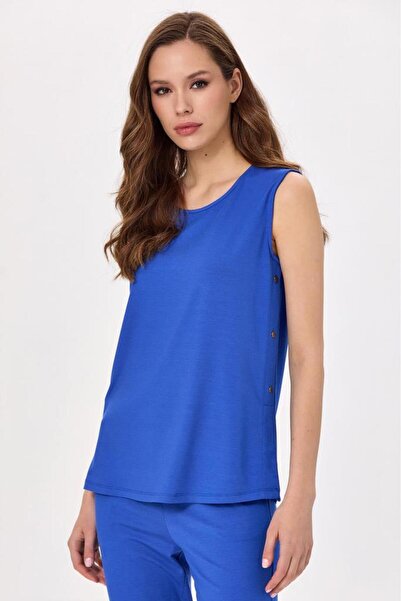 İKİLER Yuvarlak Yaka Yanı Çıtçıt Detaylı Bluz 025-1000