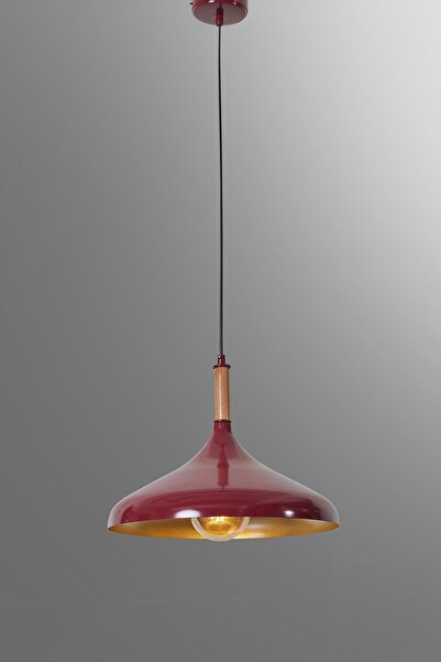 Luzarana Ufo Tekli Bordo Metal Sarkıt Avize Ahşap Parçalı