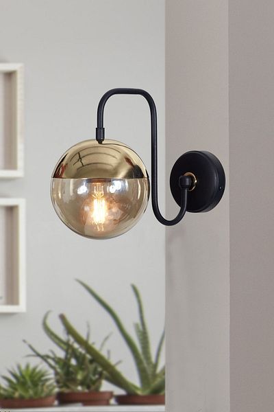 Luzarana Siesta Gold-black Metal Body Honey Colored Glass Design Luxury Sconce