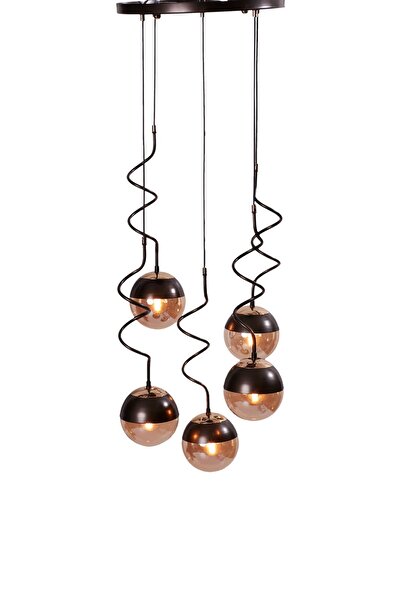 Luzarana Stella 5 Li Gold-Eskitme Metal Gövde Bal Camlı Tasarım Lüx Sarkıt Avize