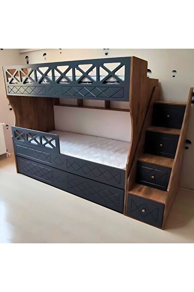 mürsel mobilya Atlantik Antrasit Çarpılı Model Çocuk Ranzası