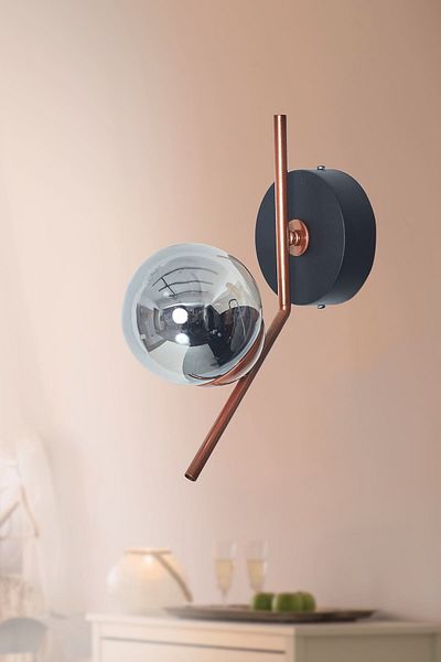 Luzarana Elite Copper Black Metal Body Smoked Glass Design Luxury Horizontal Sconce