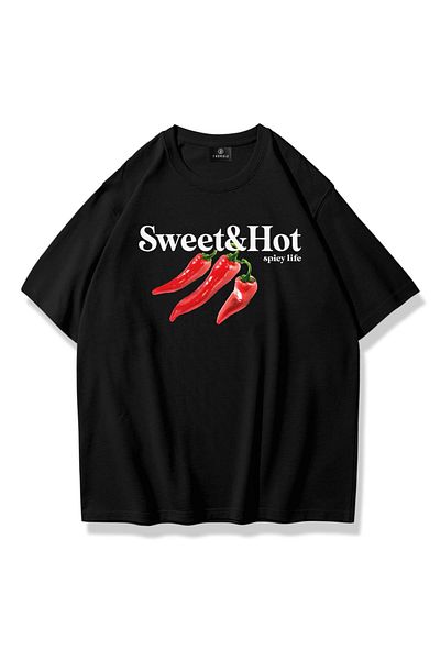 Trendiz Unisex Μαύρο μπλουζάκι Sweet and Hot