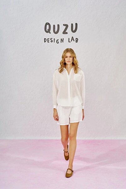 Quzu Cepli Oversize Basic Dokulu Gömlek