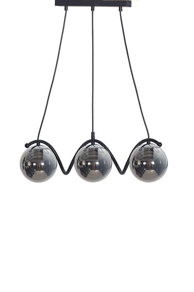 Luzarana Nora 3-Piece Black-Chrome Metal Body Smoked Glass Design Luxury Chandelier