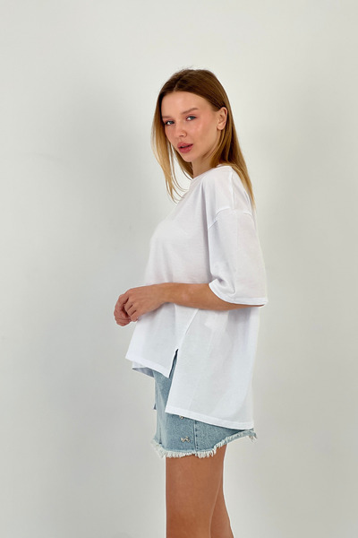 Miss Poem Απολαύστε κάθε στιγμή" Τυπωμένο λευκό μπλουζάκι Oversize