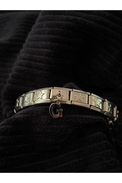 bijoux uniques Letter g Starry Steel Italian Charm Bracelet