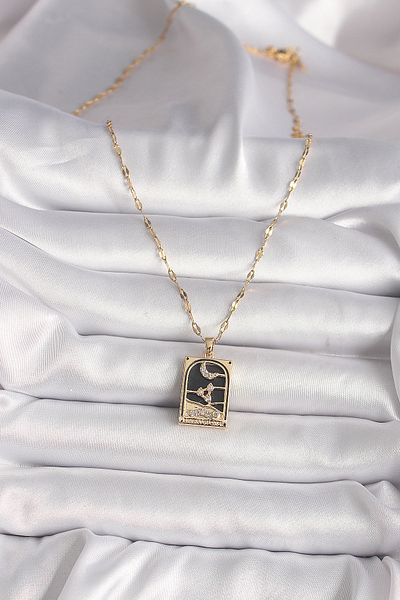 Store قلادة نسائية من الفولاذ باللون الذهبي 316l مع حجر الزركون على شكل قمر من التارو - Tj-bko9686