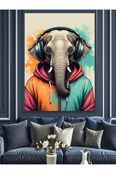 ekart Elephant Wearing Headphones Decorative Canvas - Mdf Wood Art Print
