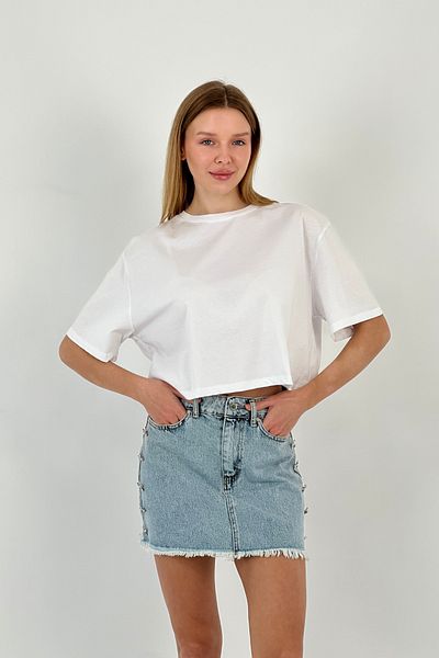 Miss Poem Women's Oversize Summer Short Loose White Crop T-Shirt