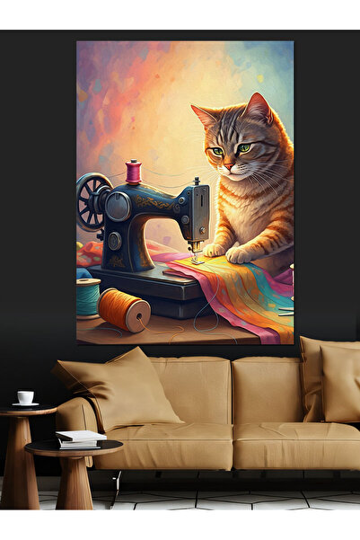 ekart Terzi Kedi Dekoratif Kanvas - Mdf Ahşap Tablo