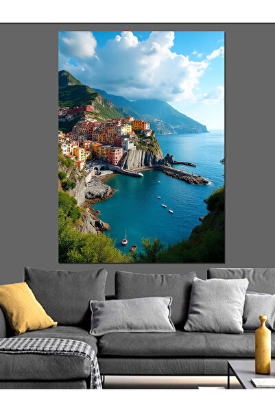ekart Sahil Kasabası Manzarası Dekoratif Kanvas - Mdf Ahşap Tablo
