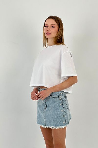 Miss Poem Women's Oversize Summer Short Loose White Crop T-Shirt