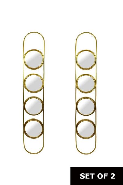TrentonGCC Set Of 2 Gold Metal Wall Mirror – Decorative 3-round Hanging Mirror