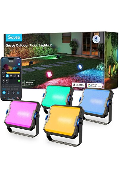 Govee RGBIC Akıllı Dış Mekan LED Spot Işık 4’lü Paket, IP66, Alexa & Google Uyumlu, 1000 lm