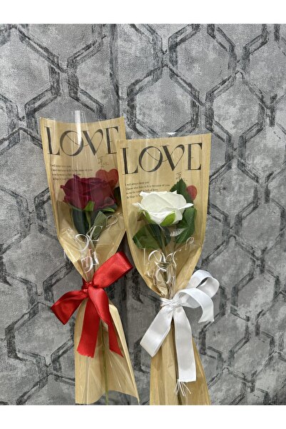 GÜNGÖR HEDİYELİK 1 adet KeseKağıdı Paket Kadife Tek Gül Çiçek Buketi|Sevgiliy...