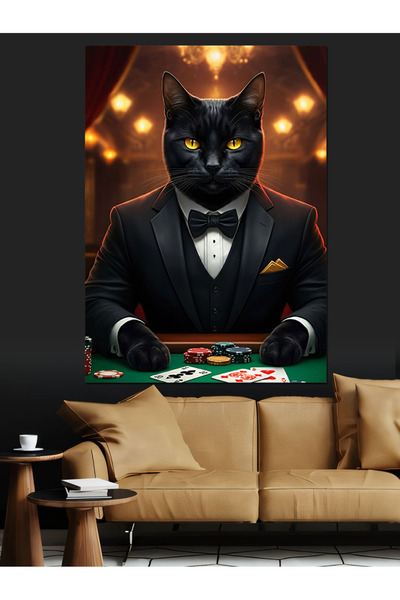 ekart Kumarbaz Kedi Dekoratif Kanvas - Mdf Ahşap Tablo