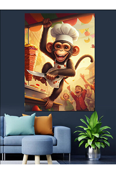 KanvasSepeti Ротисьор Шеф Маймуна Декоративна маслена картина Текстурирана ви...