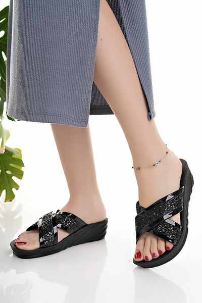 Modafırsat Women's Daily Slippers Black Stylish Comfortable Sea Beach Dowry Bundle Slippers