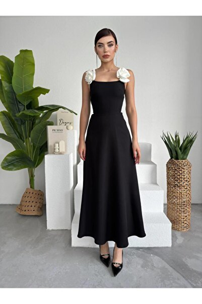 conconmoda Luna Kiloş Gül Aksesuarlı Elbise