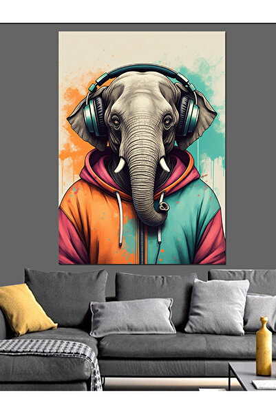 ekart Elephant Wearing Headphones Decorative Canvas - Mdf Wood Art Print