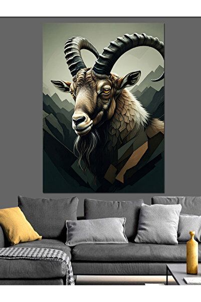 ekart Dağ Keçisi Portresi Dekoratif Kanvas - Mdf Ahşap Tablo