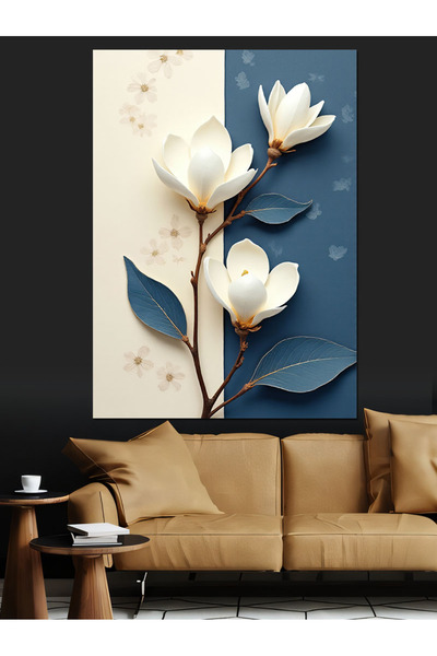 KanvasSepeti Pictură în ulei pe pânză cu flori albe, texturată, de înaltă cal...