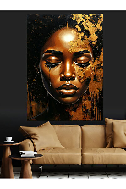 KanvasSepeti Pictură în ulei decorativă pentru femei, cu sclipiri aurii, pe p...