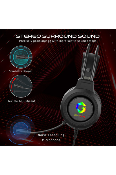 GAMEON GOT101 Shadowfire, RGB Gaming Headset, for PS4/PS5/XBOX ONE/PC, USB+3.5mm Connectivity, Black
