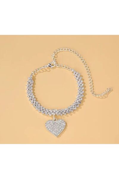 Dgt Luxury Showy Anklet with Heart Figure and Rhinestone Detail