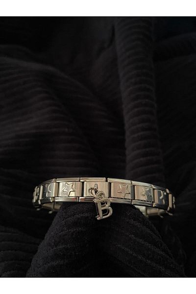 bijoux uniques Letter B Starry Steel Italian Charm Bracelet