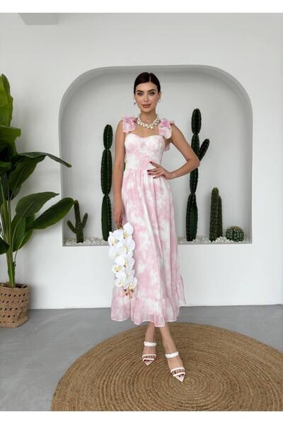 conconmoda Bridley Rosa Uzun Şifon Elbise